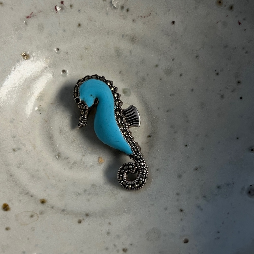 Vintage Turquoise Seahorse Brooch